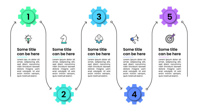 Infographic template. 5 gears with line and icons