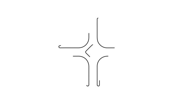 Black Intersection Plus Icon Animation Line Drawing Reveal and Outro Repeated Cycle Loop - Transparent Background Alpha Channel