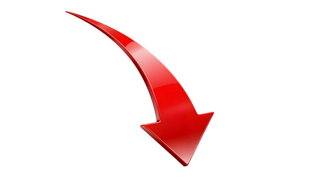 Glossy red arrow curving downwards on a black background curve symbol