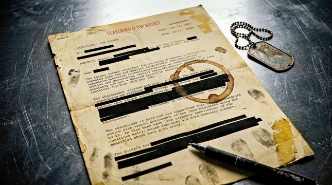 Top Secret Document With Ink Stains and a Pen