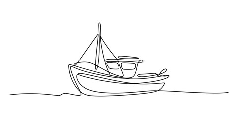 Continuous line drawing boat, sailing vessel, watercraft, minimalist illustration © SHANTO