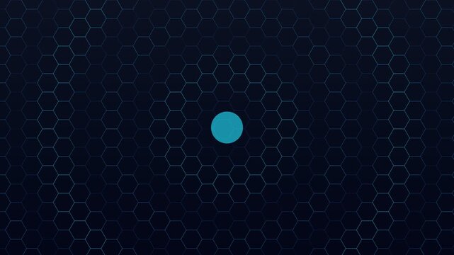 Pulsing blue circle on dark hexagonal grid animation background motion