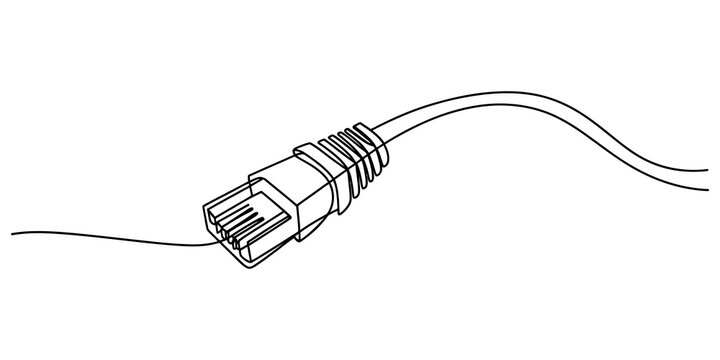 continuous one-line drawing Ethernet cable connector, network cable plug, RJ45, internet connection