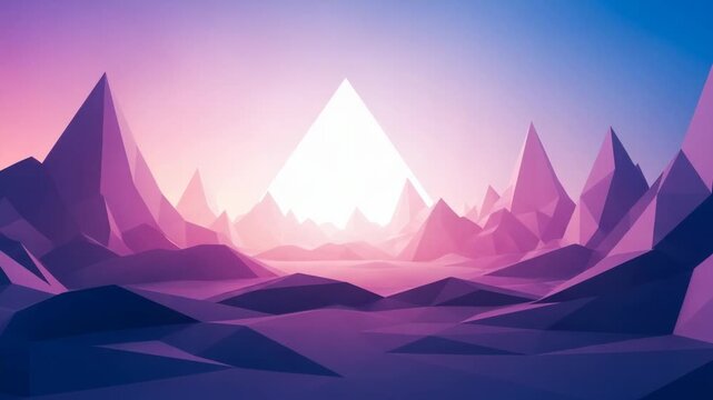 Geometric mountain landscape at sunrise with vibrant colors