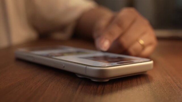 Close-up of a hand scrolling through a social media feed on a smartphone, depicting digital addiction, mindless browsing, and screen dependency in daily life.