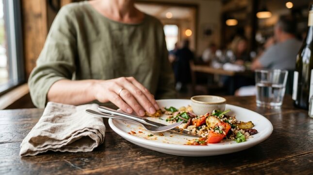Woman Feeling Full After Meal