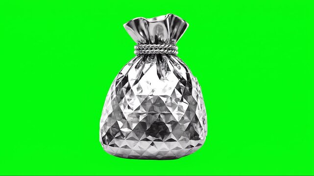 360 Rotating Luxury Diamond Money Bag Dolar Animation on Green Screen Background