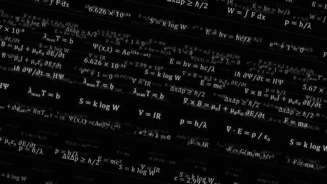 complex physics math equation formula scientific text floating display overlay