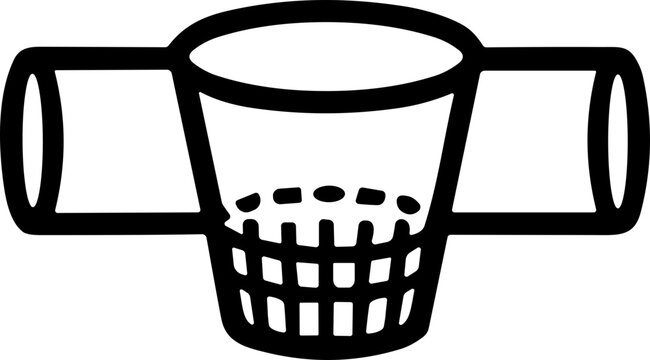 Abstract line art illustration of a pipe connector with a sieve or filter element