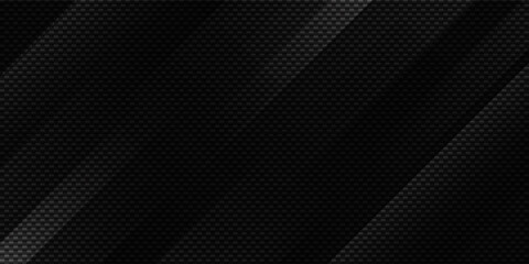 Naklejka premium Dark carbon fiber texture background with diagonal shadow lines. Modern pattern for technology, automotive, luxury, and industrial design projects. vector.