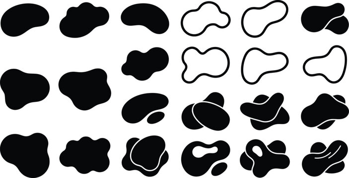 Collection of black and white blob shapes and outline forms with computer genera