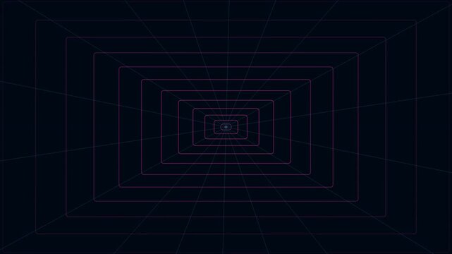 Retro synthwave tunnel loop, neon grid perspective motion animation background