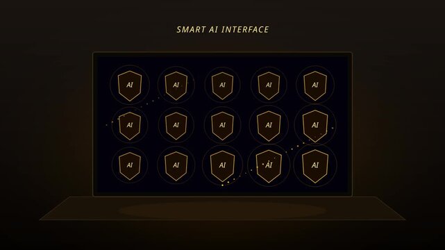 Smart ai interface dashboard with digital security shields and data network animation