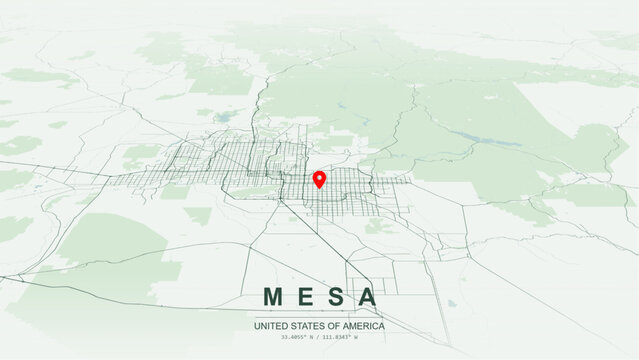 Modern minimalist vector map of Mesa, Arizona, USA. High-quality scalable illustration of Mesa square city grid, Salt River waterfront layout, US Route 60 Superstition Freeway for posters design.