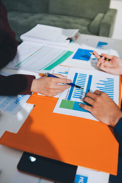 Accounting company provide finance and taxation planning for profitable cash flow, Auditor and accountant team working in office, analyze financial data and accounting record with calculator