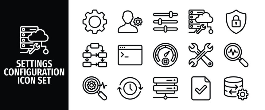 Settings configuration icon set, thin line style, vector illustration