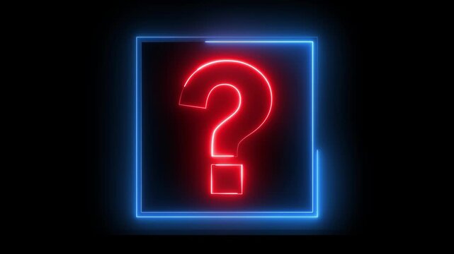 Glowing neon red and blue color question mark sign icon animation quiz confusion mark punctuation interrogative sign education exam circle alphabet sign symbol on black background