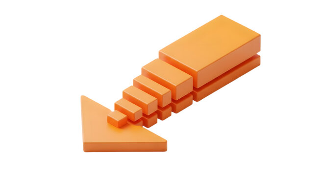 Orange arrow pointing downwards with stacked rectangular steps direction symbol