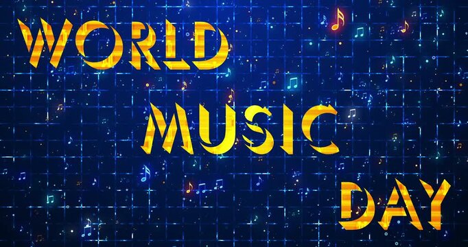 Gold World Music Day animation with musical notes background in 4K. Dynamic music-themed motion graphics for advertisements, nightclubs, DJs, and party visuals.Easy to put into any video.
