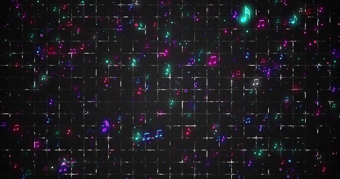 4K Floating Musical Notes Animation backdrop. Musical Notes Floating for advertisements, nightclubs, DJs, and party visuals. Easy to put into any video.