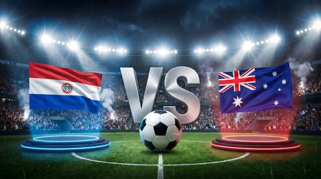 Paraguay vs australia football match concept with flags in a stadium