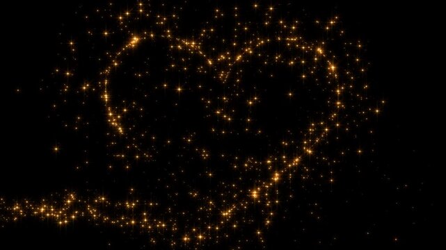 valentines day heart shape frame golden sparkle glitters light trail alpha channel loopable animation, shiny glowing gold stars isolated love social media motion design element