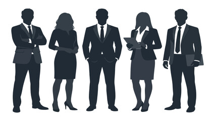 Business team composed of men and women stands together in professional attire for a corporate portrait. © Sadee Girl