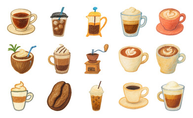 Obraz premium Charming coffee illustrations with diverse styles