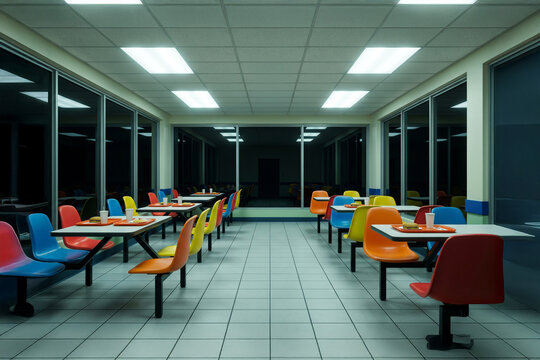 AI generated empty retro diner restaurant interior at night liminal space