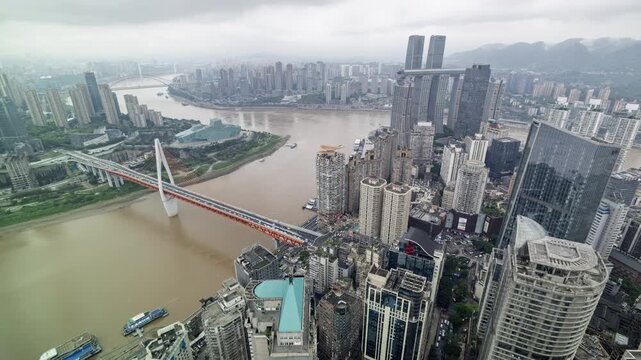 Chongqing cyberpunk city skyline with river