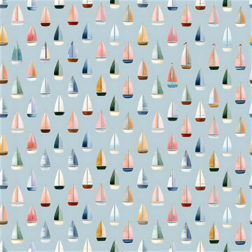 Seamless pattern with colorful stylized sailboats on light blue background nautical theme sailing boat sailboat nautical seamless illustration background wallpaper repeating maritime