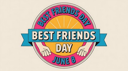Obraz premium Best friends day celebration badge with clenched hands illustration celebration friendship together greeting