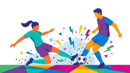 Obraz premium Two Soccer Players Sliding Tackle in Action - Vector Art