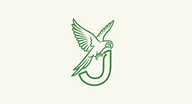 Green parrot logo with curved tail design.
