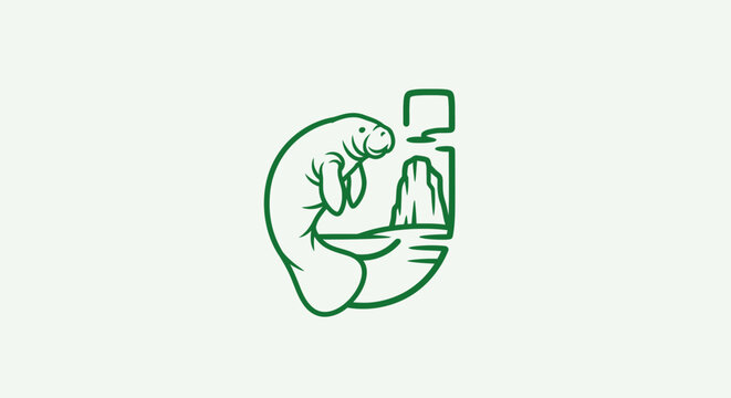 Green turtle icon with computer screen illustration.