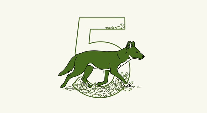 Green dingo walking inside circular frame design.