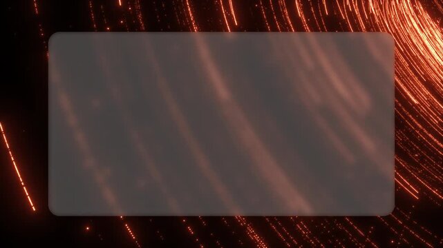 A high tech video background showcases glowing particle rays bursting outwards powerfully. The central blurred glassmorphic card creates a sophisticated aesthetic for technology showcases.