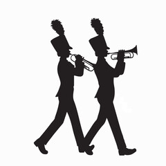 Marching Band Trumpet Player Walking Silhouette Vector Illustration © Edo