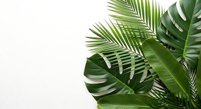 Tropical palm tree green leaves isolated.