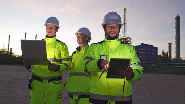 Construction team collaborating at industrial site action-packed work environment professional engagement teamwork dynamics