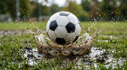 Fototapeta premium Premium quality professional soccer ball lush realistic commercial play layout stadium advertising perfect fitness game backdrop web concept green athletic element print