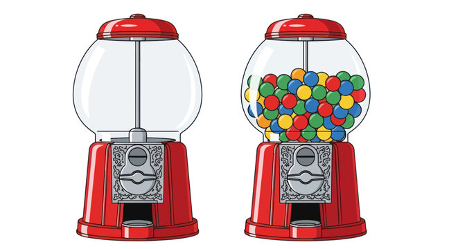 Full and empty vintage red gumball machines