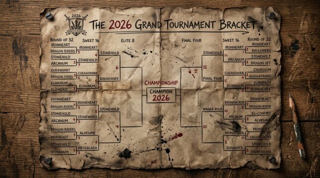 Vintage Style Tournament Bracket Chart for Championship Event on Parchment Paper