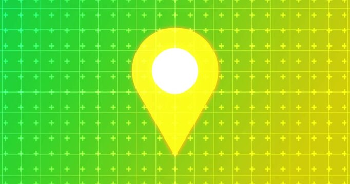 4K Glowing map location pin hovering over a futuristic neon grid background.Glowing Location Pin for Digital Advertising,Online Shops, and Business Marketing.Map location pin for GPS tracking overlay