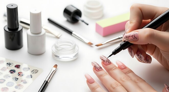 Woman painting her nails at home.