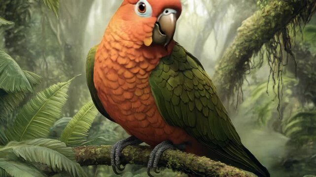 selective focus exotic bird perched among lush foliage