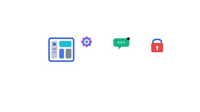 Premium merging responsive layout dashboard and shield floating grid UI web icon animation 160