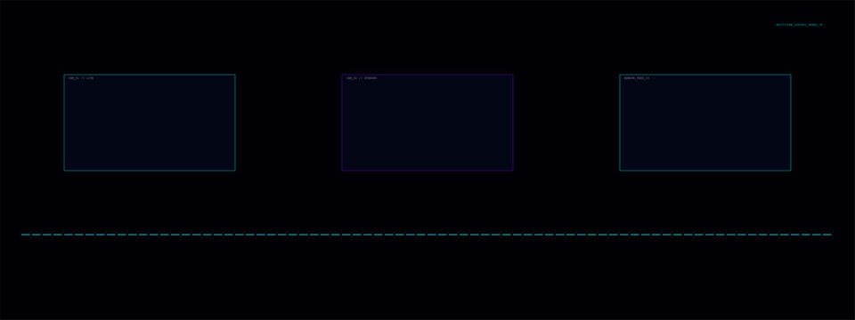 Minimalist ui layout with three rectangular frames on dark background