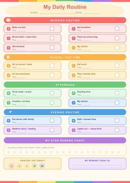 Colorful Children's Daily Routine and Reward Chart Template