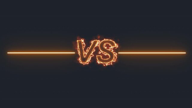 Animated Burning VS Text with Horizontal Split Line. Looping Neon Energy Versus Bar on Alpha Channel.